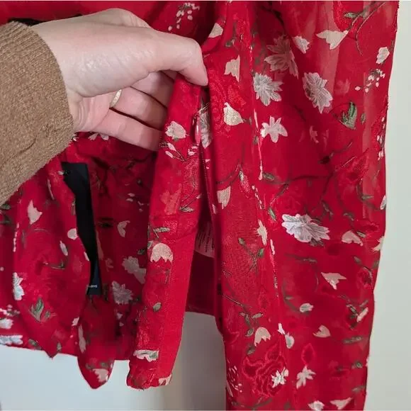 Lulu's red floral tie front long sleeve top - Picture 9 of 14